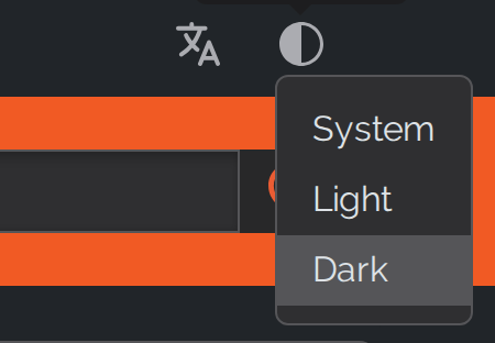 The opened switch with its three entries Light, Dark and System