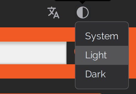 The opened switch with its three entries Light, Dark and System