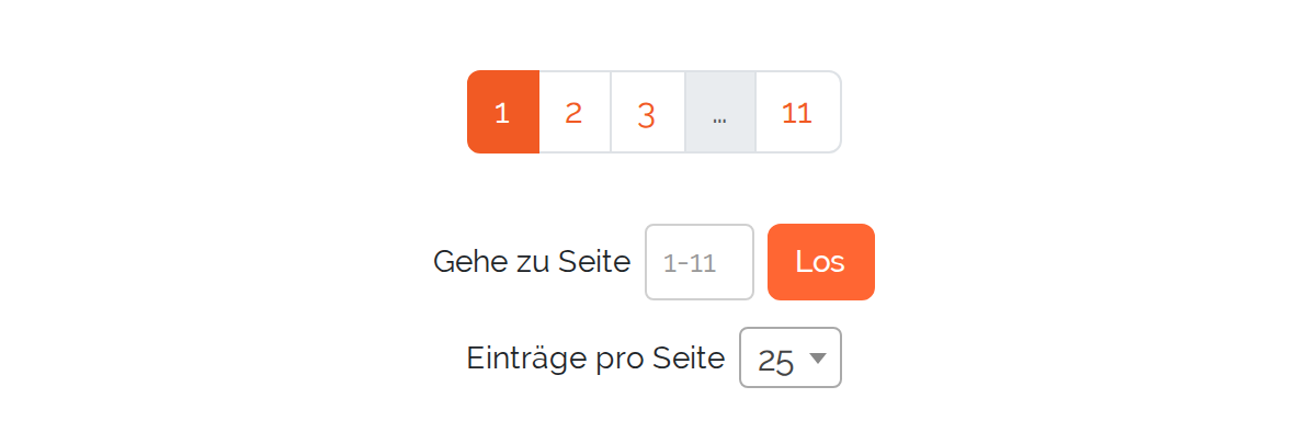 Blätterleiste einer langen Liste mit Seitenzahlen und dem Feld „Gehe zu Seite“